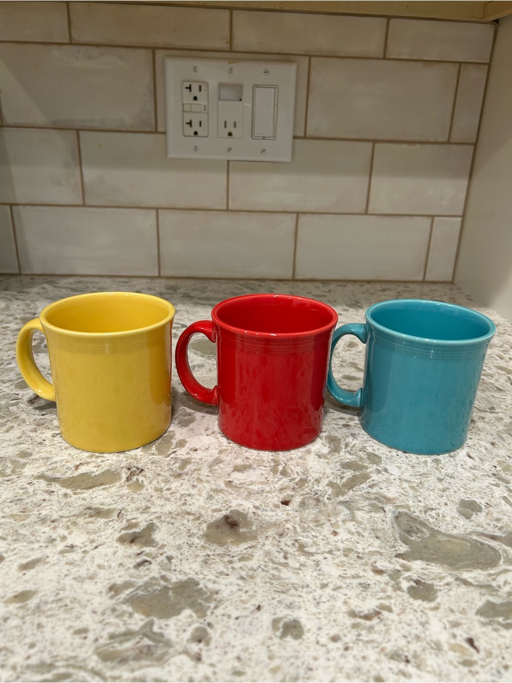 Fiestaware Yellow, Red & Teal Ceramic Java Mugs - Set of 3